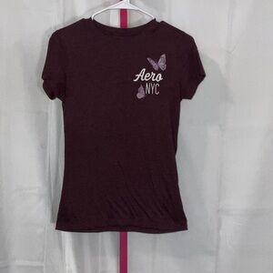 Aeropostale Maroon T-Shirt with Butterfly Design y2k